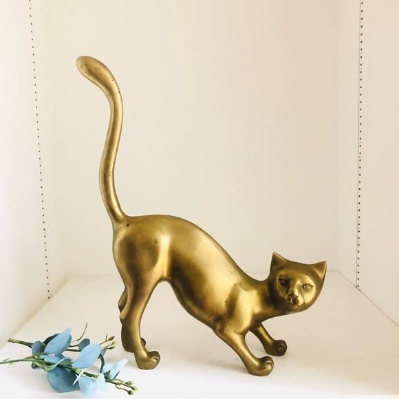 Vintage Accents Vintage Mcm Large Solid Brass Gold Cat Statue